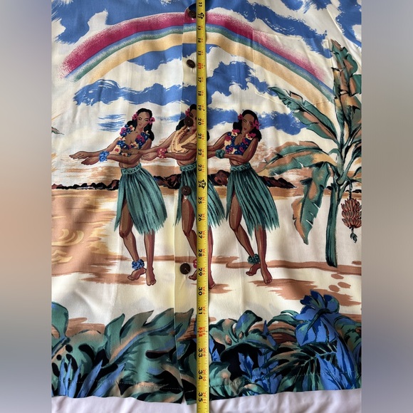 Vtg NWT Palm Bay Hawaiian Rainbow Hula Girls Aloha Rayon Shirt Size XXL Sky SS - Picture 9 of 12